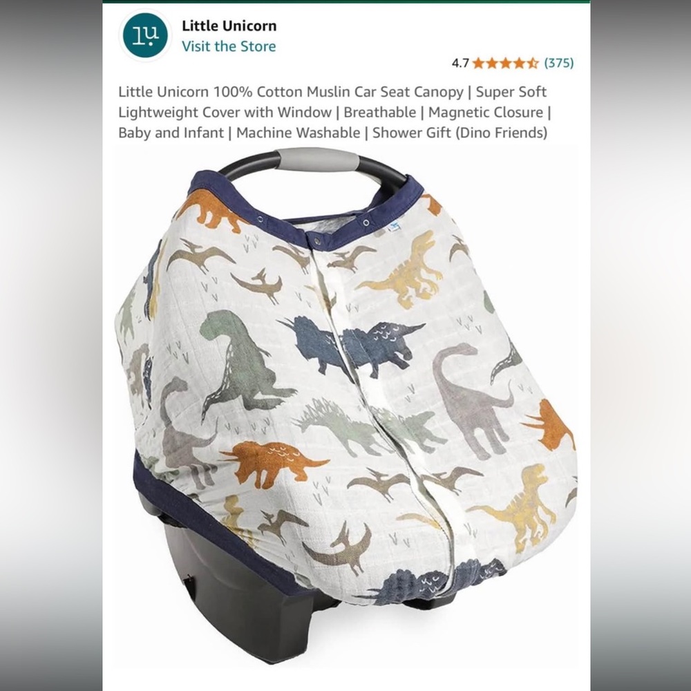 Little Unicorn 100% Cotton Muslin Car Seat Canopy